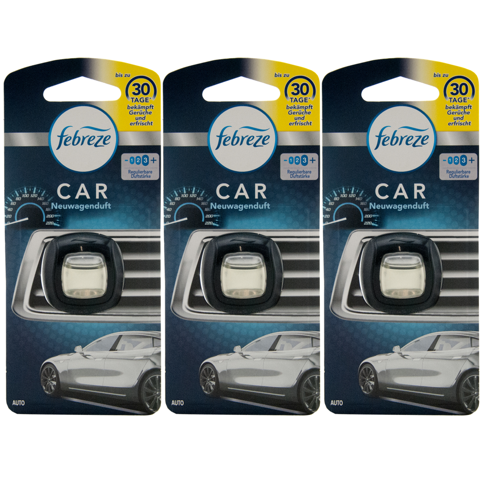 febreze CAR Auto Lufterfrischer NEUWAGENDUFT 3 x 2ml - regulierbare Duftstärke