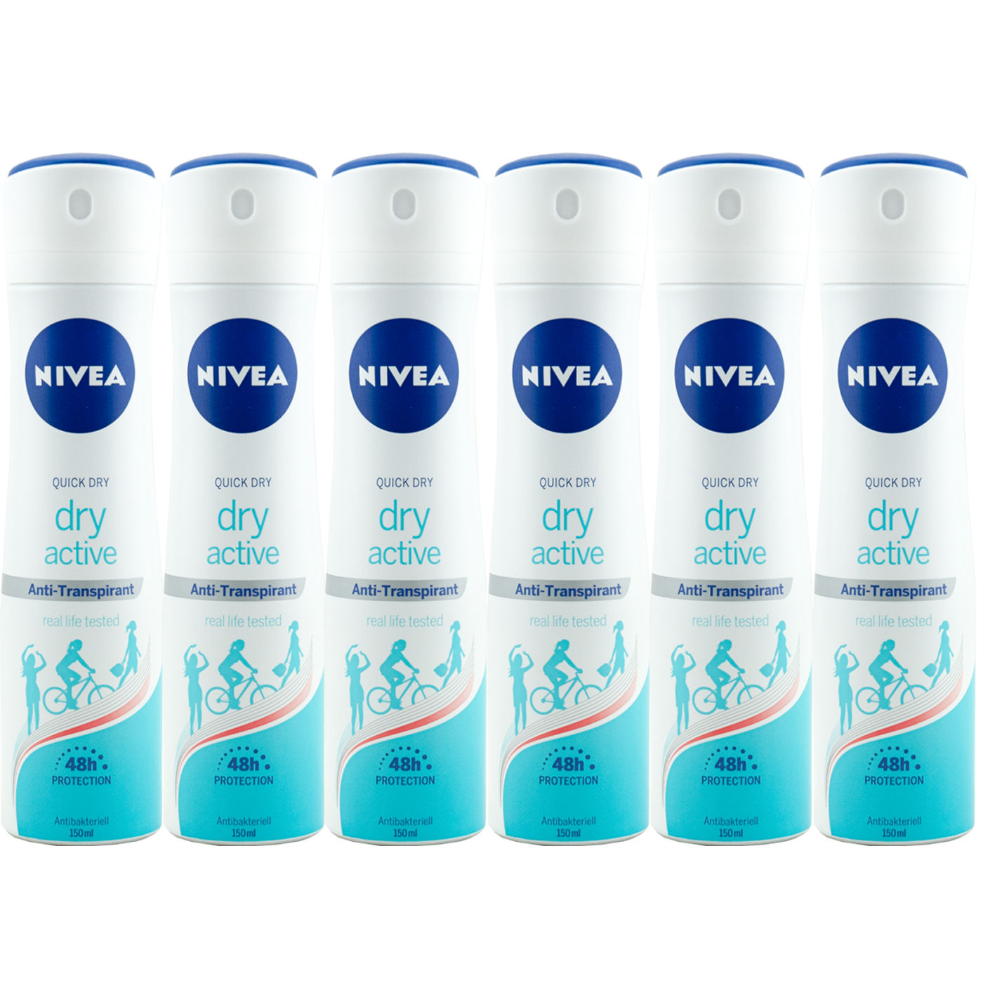 Nivea Deo Deodorant Dry Active 6 x 150 mlAntibacterialQuick Dry 48H
