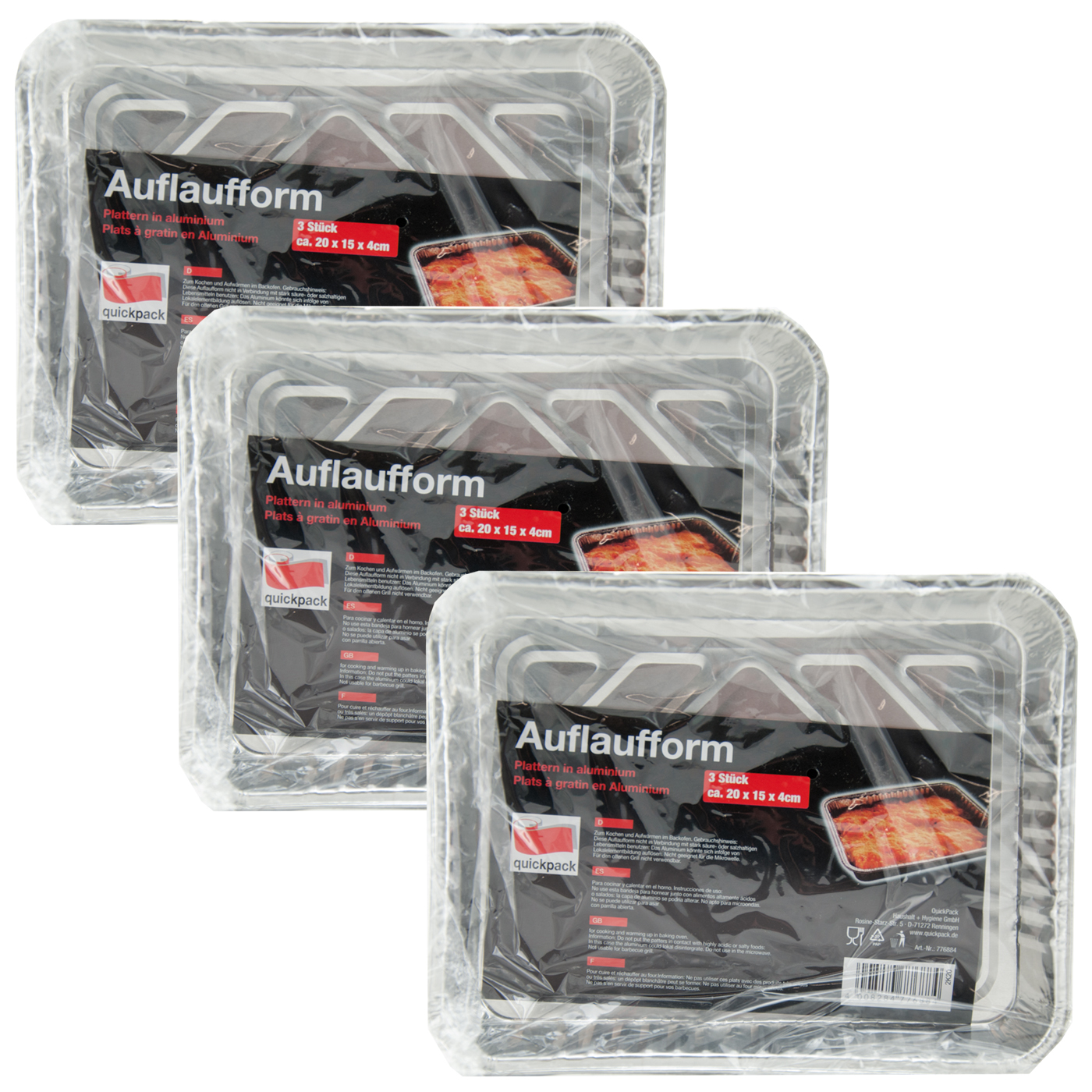 quickpack AUFLAUFFORM 3 x 3 Stück Alu Schale Grillschalen 20 x 15 x 4 cm